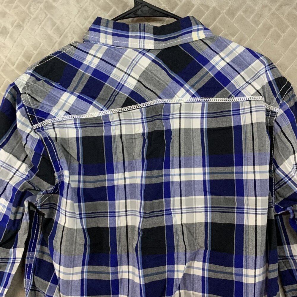 Route 66 Mens Medium Button Up Shirt Blue Plaid Pearl Snap Long Sleeve Western - Picture 12 of 15